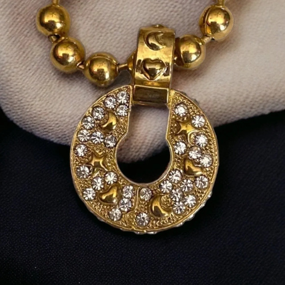 Vintage Jewelry - Rhinestone Gold Tone Ball Bead Beaded Star Pendant Chain Necklace